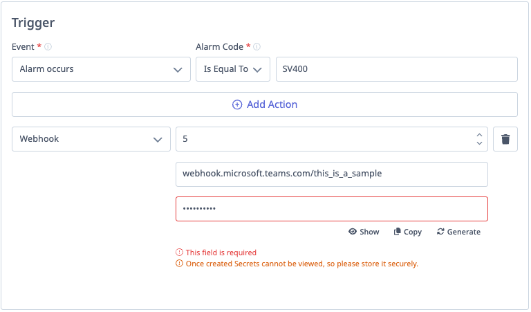 Webhook Action Configuration